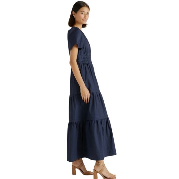 New Quince Women's Navy Blue Tiered Maxi Dress Large Organic Poplin 0013 - Picture 2 of 10